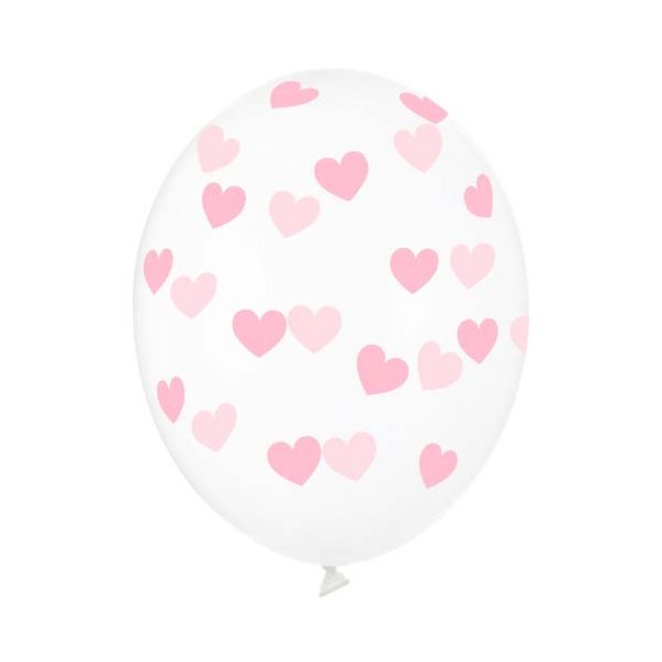  Transparenta ballonger - Rosa hjärtan, 30cm, 6-pack