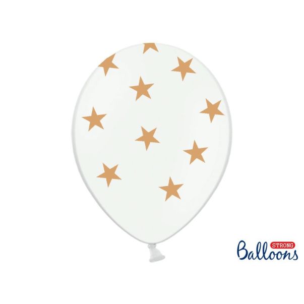  Vita ballonger - Gyllene stjärnor - 30cm, 6-pack